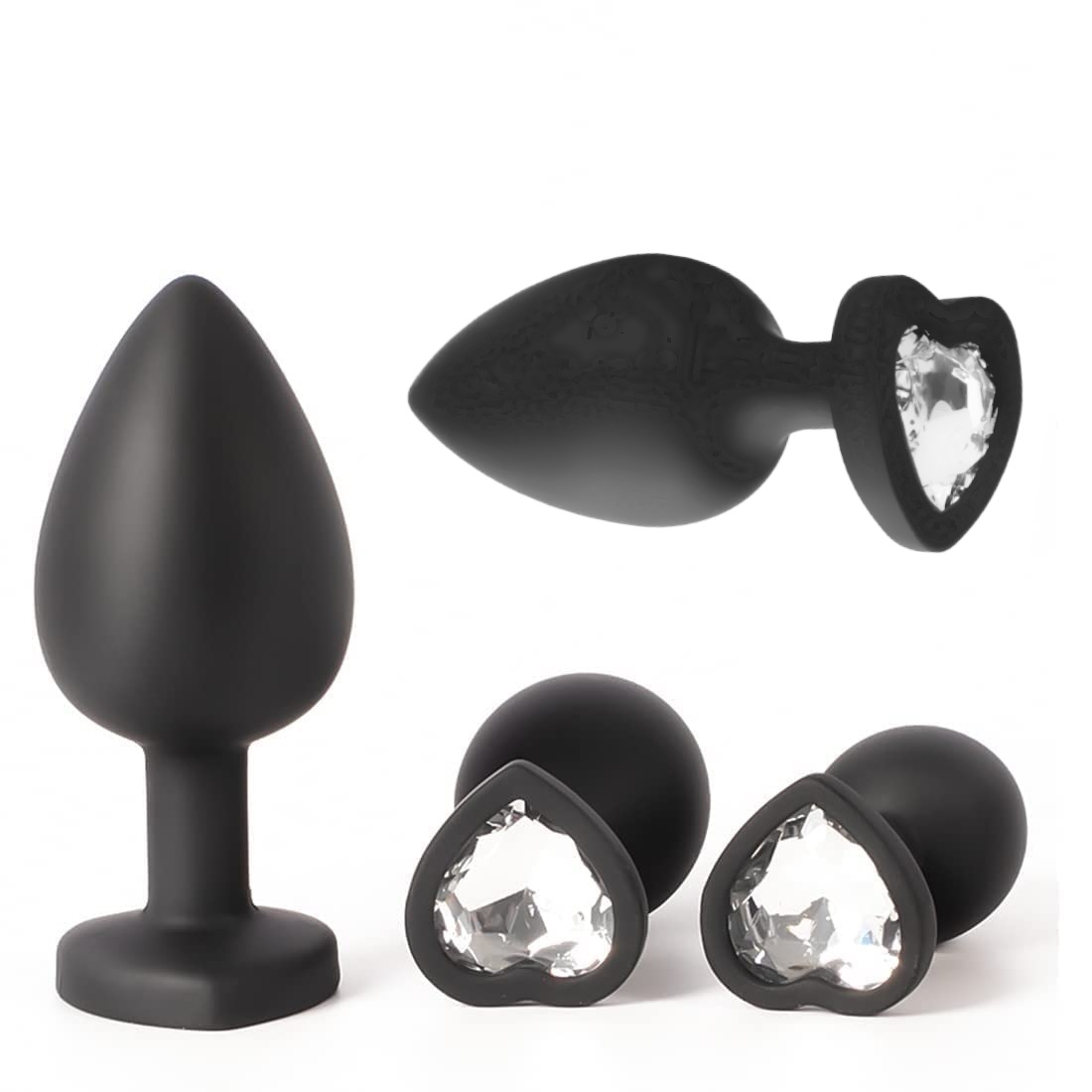 Plug Anal Silicone Coração Black Brilhante Clear L RF03184