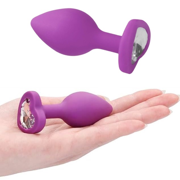 Anal Plug Silicone Coração Purple Brilhante Clear M RF03183 - Image 2