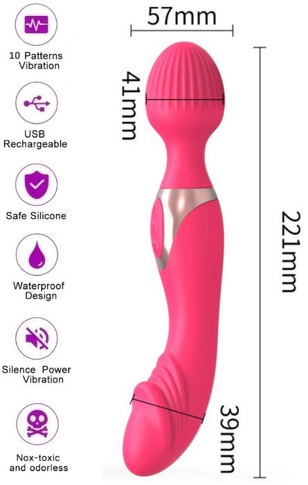 Vibrador Duplo G-Spot e Wand Massager 10 Speeds Rose RF09702 - Image 4