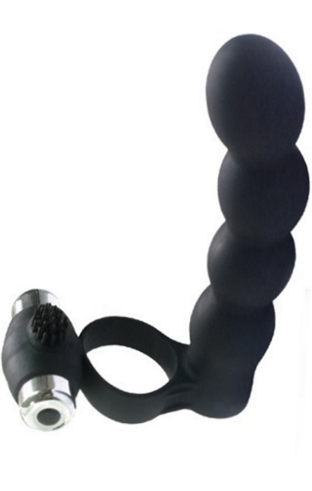 Dildo e C-Ring Vibrador para Dupla Penetração Black RF03261