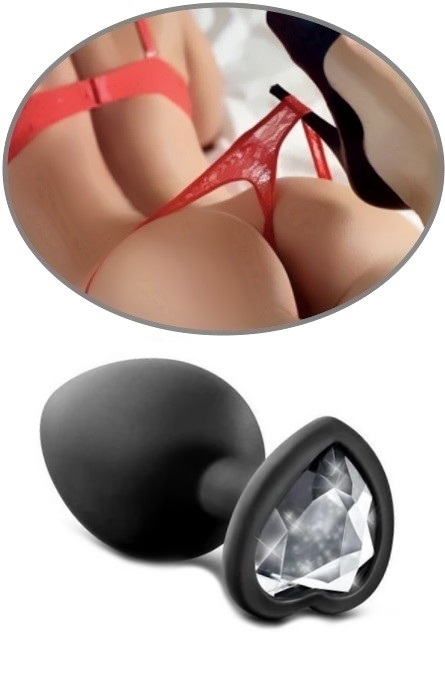 Plug Anal Silicone Coração Black Brilhante Clear L RF03184 - Image 3