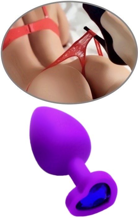 Plug Anal Silicone Coração Purple Brilhante Blue M RF03183 - Image 3