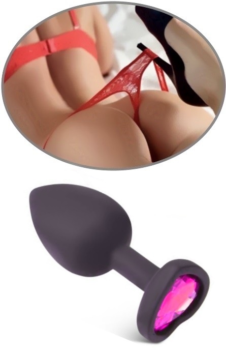 Plug Anal Silicone Coração Black Brilhante Pink L RF03184 - Image 3