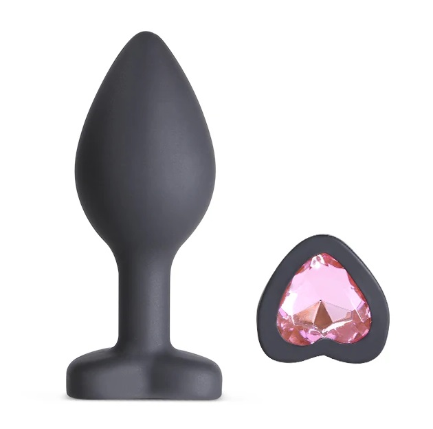 Plug Anal Silicone Coração Black Brilhante Pink L RF03184