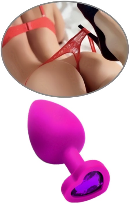 Plug Anal Silicone Coração Pink Brilhante Purple M RF03183 - Image 2