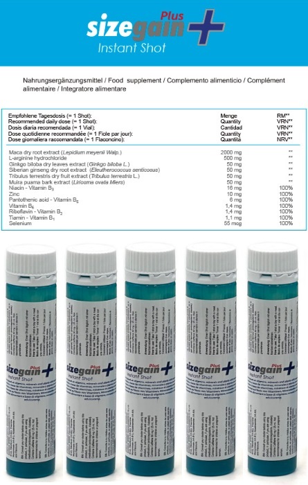 SizeGain Plus Men Potenciador Sexual 5 Instant Shot RF42057 - Image 3