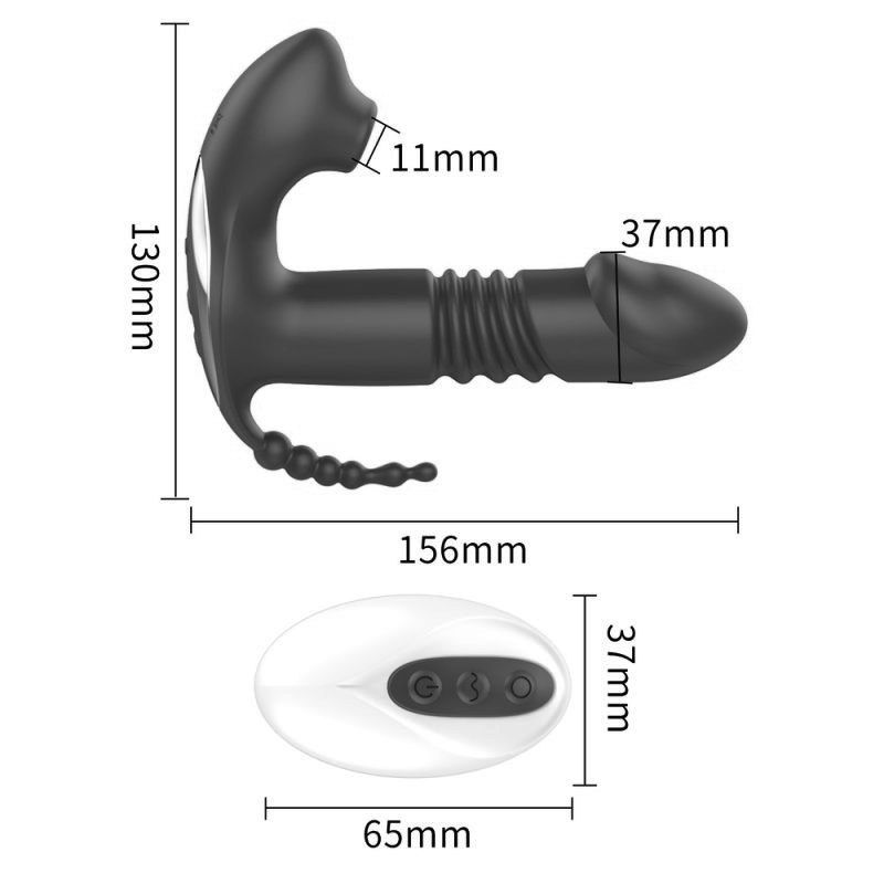 Triplo Vibrador com Vai e Vem e Sucção 12 Speeds Black RF09663 - Image 7