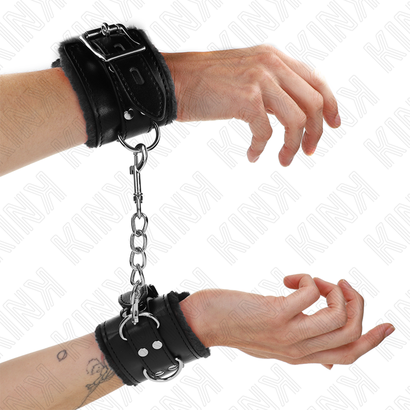 KINK – PULSO FORRO DE PELE PRETO COM CINTO PRETO AJUSTÁVEL 17-29 CM X 6 CM