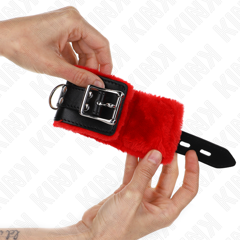 KINK – PULSO FORRO DE PELE COM FUROS QUADRADOS CINTO VERMELHO E PRETO AJUSTÁVEIS 17-29 CM X 6 CM
