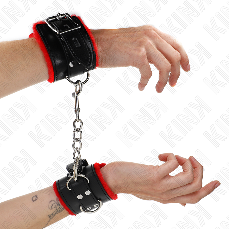 KINK – PULSO FORRO DE PELE COM FUROS QUADRADOS CINTO VERMELHO E PRETO AJUSTÁVEIS 17-29 CM X 6 CM