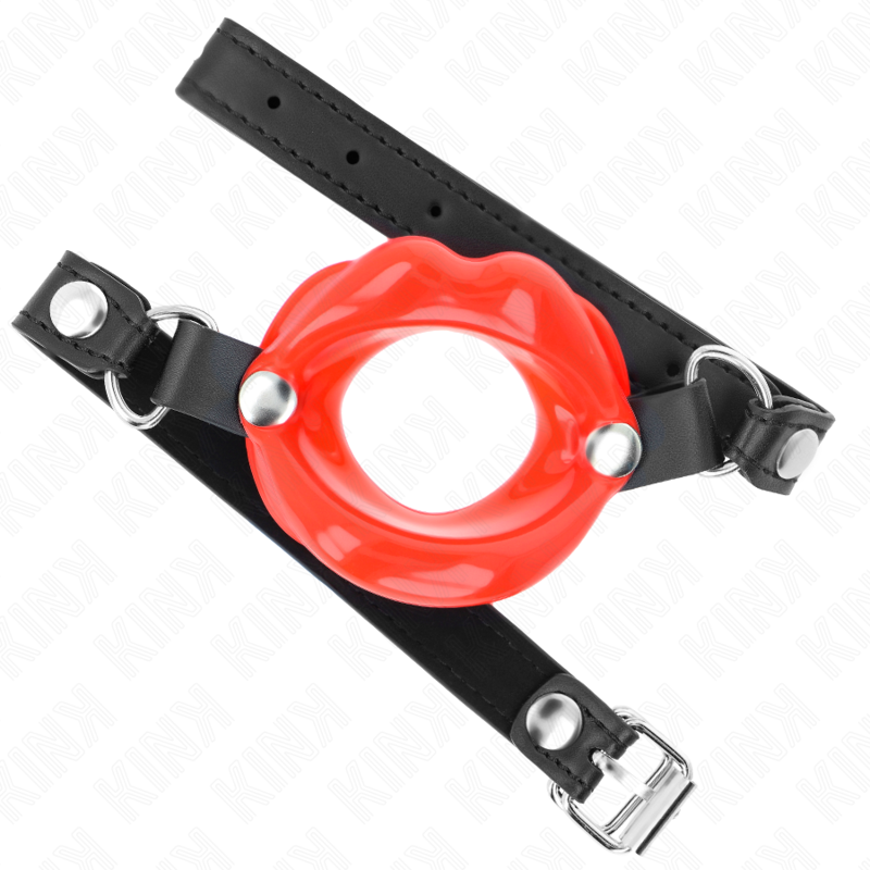 KINK – MORDAÇA LIP 8 CM COM ALÇA DE COURO VERMELHA 63 x 2 CM AJUSTÁVEL 39-58 CM