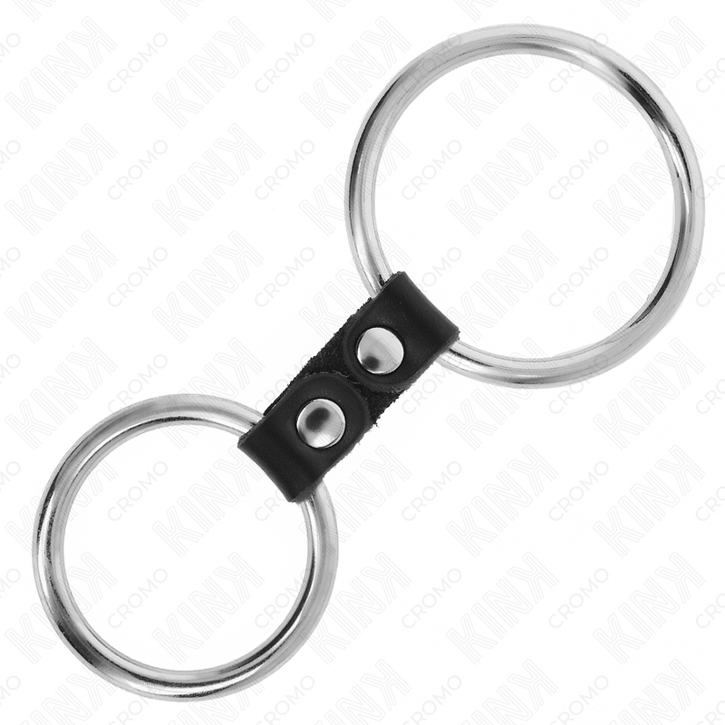 KINK - ANEL DE PÊNIS DUPLO DE METAL 3,7 CM A 5 CM CONECTADO POR TIRA DE COURO MODELO 2 - Image 4