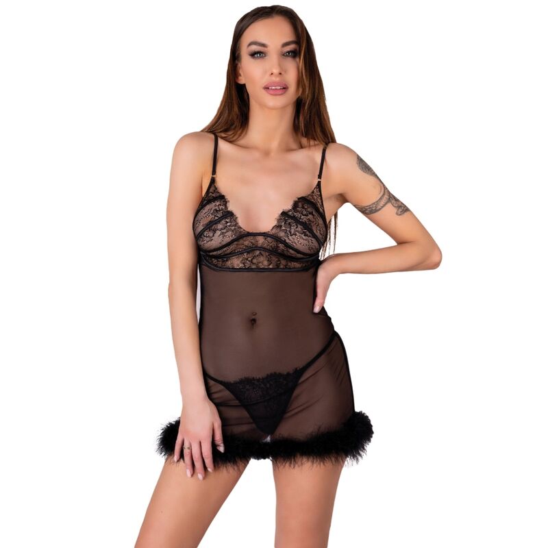 LIVCO CORSETTI FASHION – CONJUNTO ZERUNAM BABYDOLL + TANGA PRETA