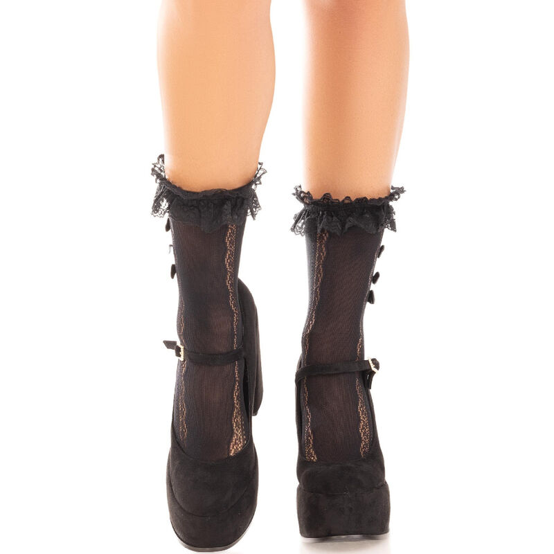 LEG AVENUE – MEIAS DE TORNOZELO COM BABADOS PRETOS