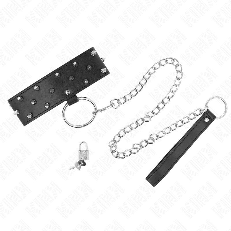 KINK – COLAR COM TRELA 65 CM COM PREGOS PRATA MODELO 5 AJUSTÁVEL 36-43 CM X 5 CM
