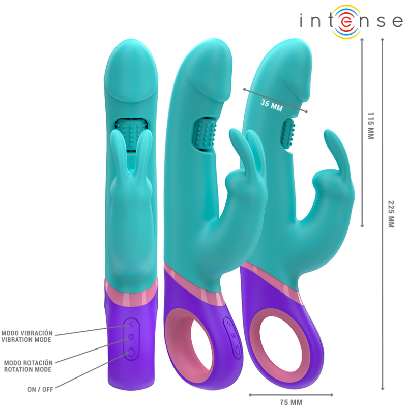 INTENSE - MONICA RABBIT VIBRADOR COM ESTIMULADOR G-SPOT ROTATIVO AZUL - Image 3