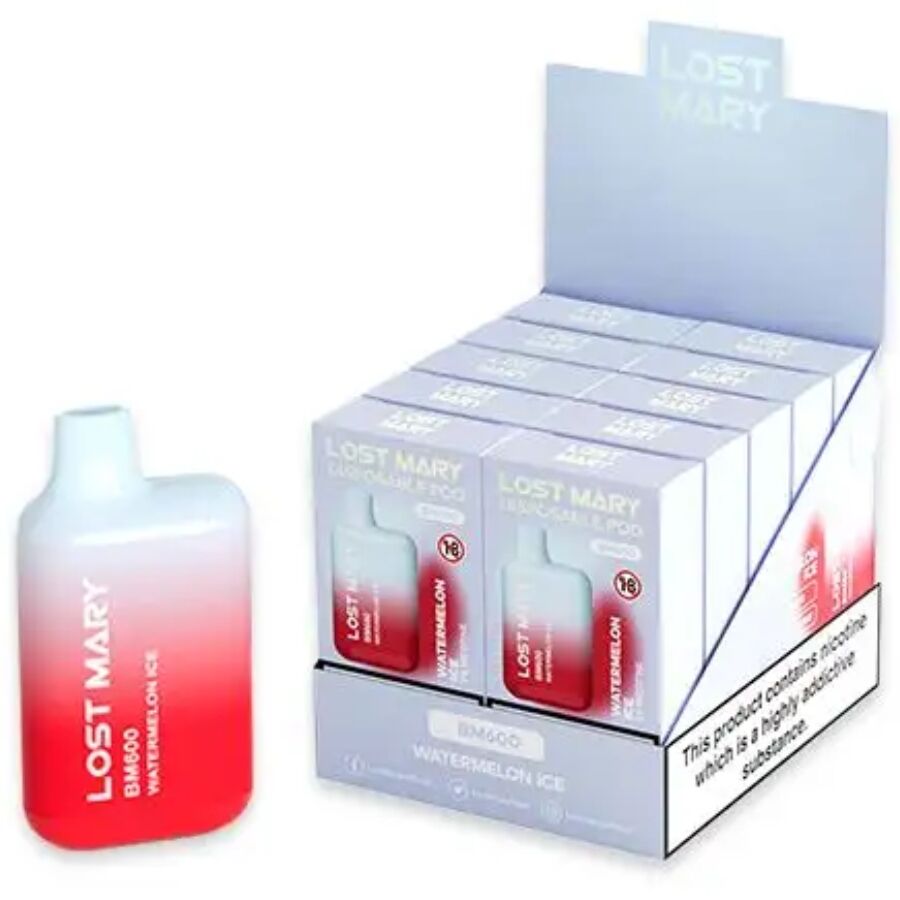 LOST MARY – (EXPOSITOR PROFESSIONAL PACK -10 UNIDADES) BM600 NICOTINE VAPER 2% DESCARTÁVEL WATERMELON ICE
