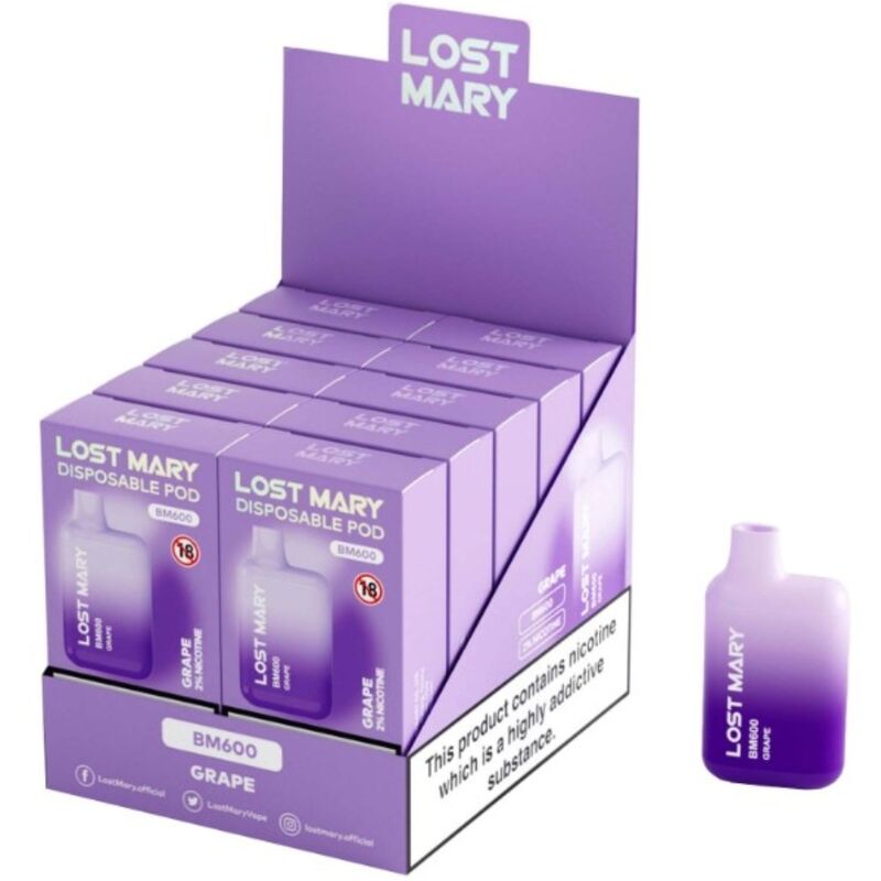 LOST MARY – (EXPOSITOR PROFESSIONAL PACK -10 UNIDADES) BM600 NICOTINE VAPER 2% UVA DESCARTÁVEL