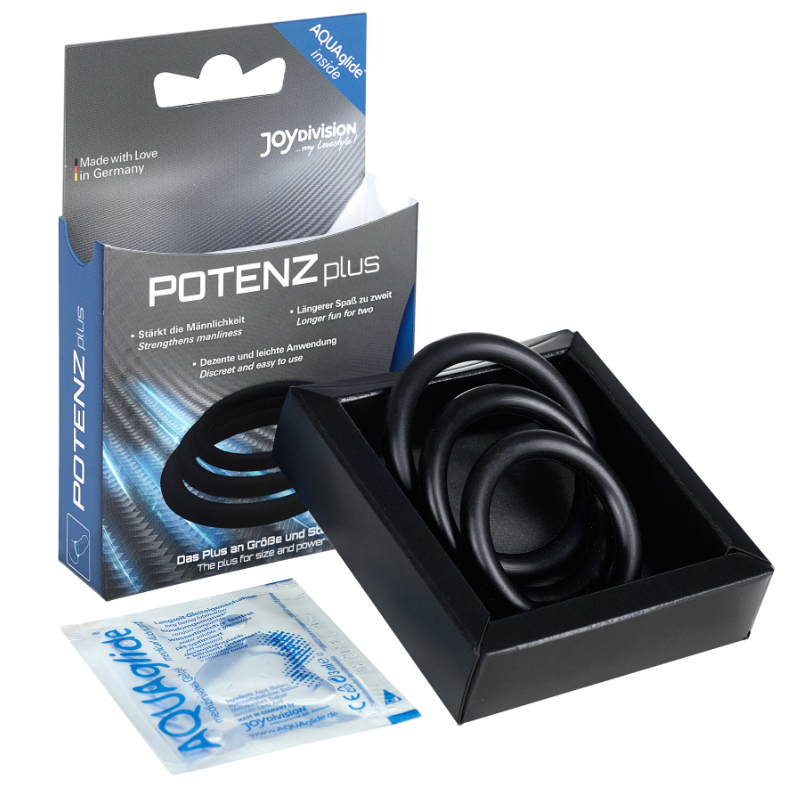 JOYDIVISION POTENZDUO – PLUS CONJUNTO DE 3 ANÉIS PRETOS – S, M, L