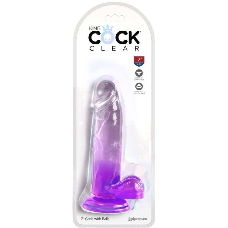 KING COCK – CLEAR PÊNIS REALÍSTICO COM BOLAS 15.2 CM ROXO