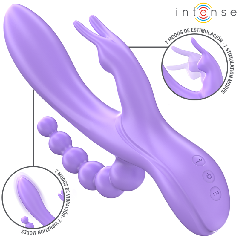 INTENSE - MIKO TRIPLO VIBRADOR COELHO & ESTIMULADOR & ANAL 7 VIBRAÇÕES ROXO - Image 2