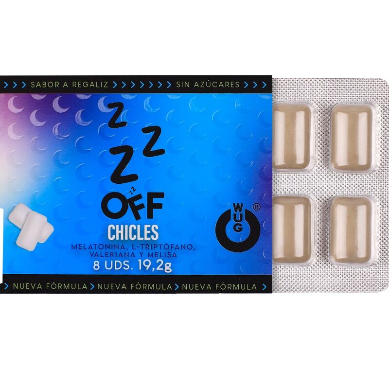 WUG OFF - GOMA DE MASCAR FUNCIONAL COM MELATONINA E VALERIANA, SABOR ALCAÇUZ, CARTELA COM 8 UNIDADES - Image 2