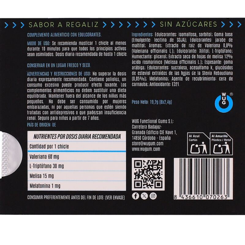 WUG OFF - GOMA DE MASCAR FUNCIONAL COM MELATONINA E VALERIANA, SABOR ALCAÇUZ, CARTELA COM 8 UNIDADES - Image 4