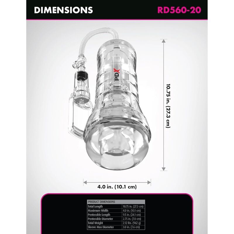 PDX ELITE - VIEWTUBE VAC XXL TRANSPARENTE STROKER COM BOMBA DE SUCÇÃO 27,3 CM - Image 5