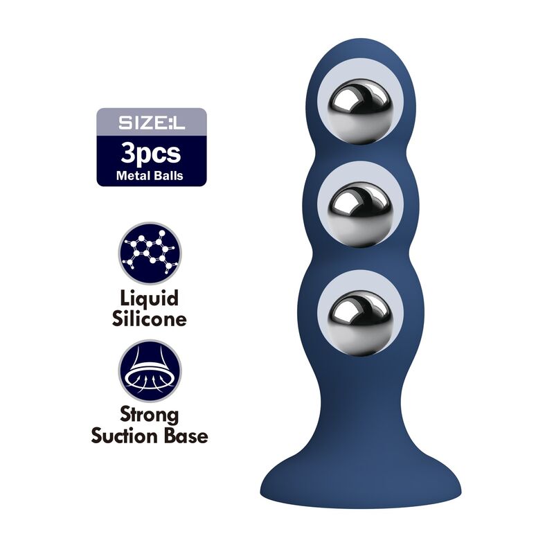 MR PLAY - PLUG ANAL COM BOLINHAS DE METAL E VENTOSA AZUL - Image 2
