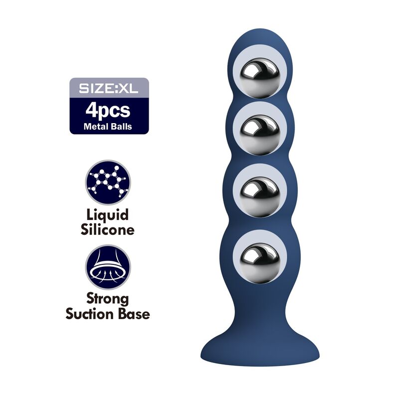 MR PLAY - PLUG ANAL COM 4 BOLINHAS DE METAL E VENTOSA AZUL - Image 2